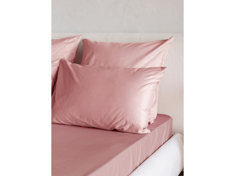 Простыня на резинке 213KL-907 сатин однотонный Дымчатая роза 180*200 / Tia