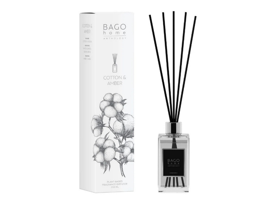 Хлопок и амбра BAN0103, Диффузор с палочками, 110 мл / Bago Home