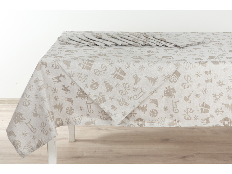 Столовый набор 18С285-ШР Новогодняя сказка льняной (скатерть 150*300, салфетка 43*43, 12 шт) / Белорусский лен
