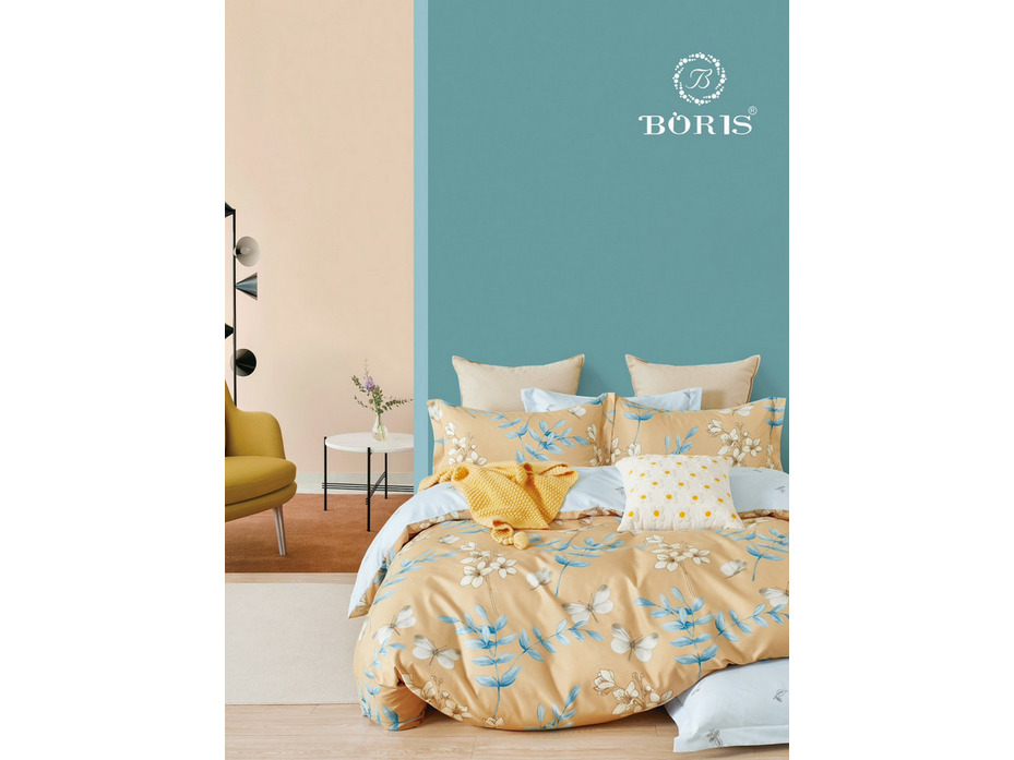 Постельное белье с простыней на резинке 0184 полисатин Семейный / Boris