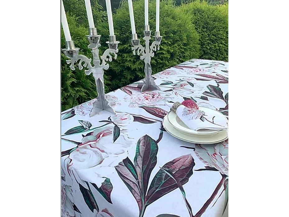 Скатерть Пион белый хлопковая 145*300 / Bloomia Скатерть Пион белый хлопковая 145*300 / Bloomia