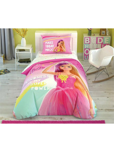 Постельное белье с простыней на резинке Барби Barbie Kindness Glow Disney ранфорс 1,5 сп / Tac