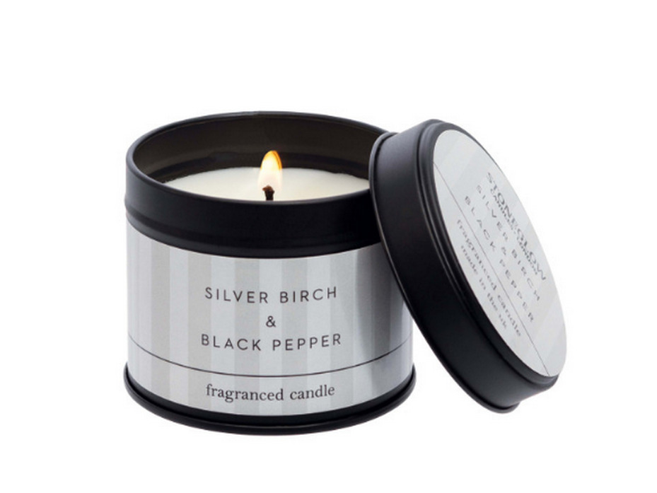 Серебряная береза и черный перец / Свеча в жестяной банке 135 гр / StoneGlow