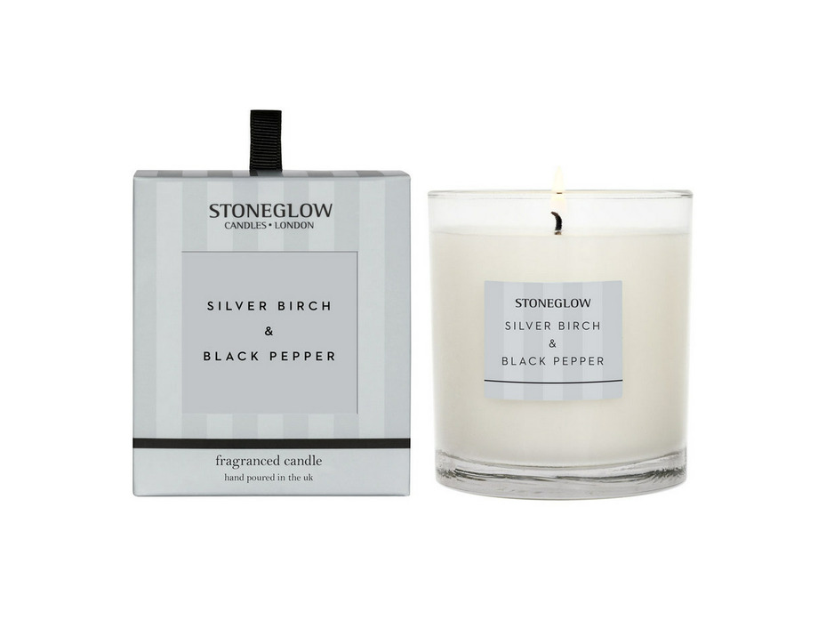 Серебряная береза и черный перец, Свеча в стеклянном стакане / StoneGlow