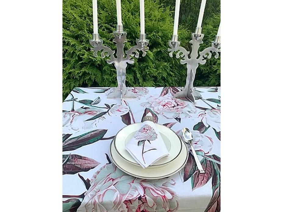 Скатерть Пион белый хлопковая 145*250 / Bloomia