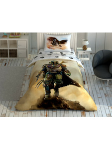 Постельное белье с простыней на резинке Disney mandalorian dust cloud ранфорс 1,5 сп / Tac