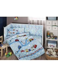 Набор в кроватку Бортики и постельное белье с одеялом Uyku seti traffic ранфорс для новорожденных / Tac