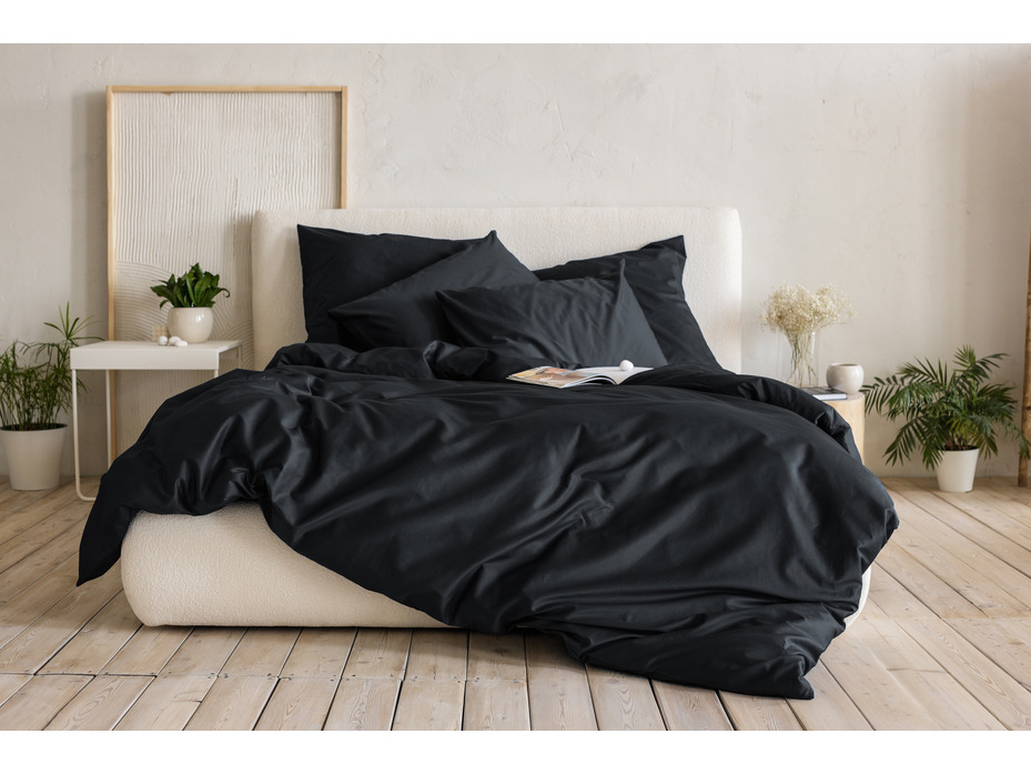 Пододеяльник KL-5(007) черный сатин однотонный 200*220 / Tia Пододеяльник KL-5(007) черный сатин однотонный 200*220 / Tia