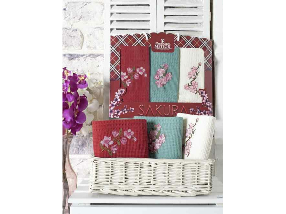 Набор полотенец 8808 Sakura вафельные в подарочной упаковке (40*60, 3 шт) / Meteor