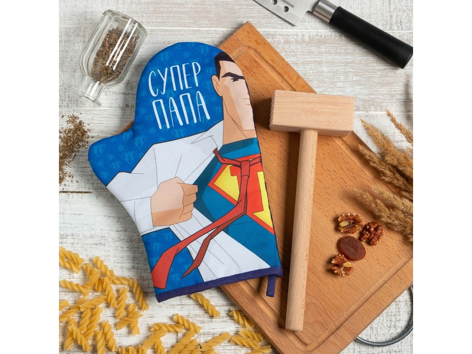 Набор кухонный 4654917 Супер папа (варежка-прихватка, молоток деревянный) / Доляна Набор кухонный 4654917 Супер папа (варежка-прихватка, молоток деревянный) / Доляна