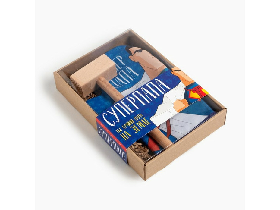 Набор кухонный 4654917 Супер папа (варежка-прихватка, молоток деревянный) / Доляна Набор кухонный 4654917 Супер папа (варежка-прихватка, молоток деревянный) / Доляна