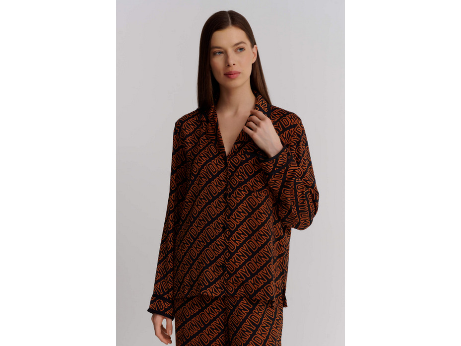 Пижама женская, жакет и брюки YI90033 If you know. you know Коричневые буквы на черном / DKNY