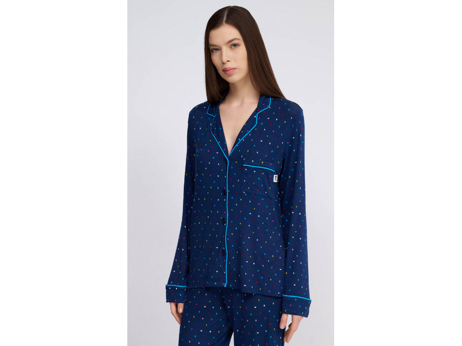 Пижама женская, рубашка и брюки YI90035 Ny loves you back Мелкие буквы на синем / DKNY