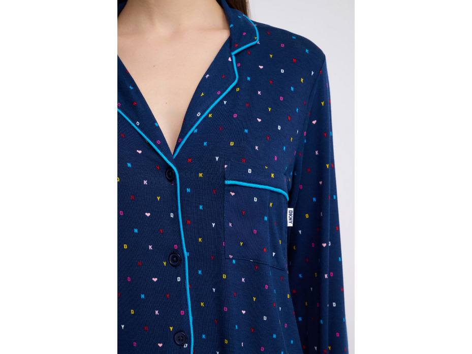 Пижама женская, рубашка и брюки YI90035 Ny loves you back Мелкие буквы на синем / DKNY