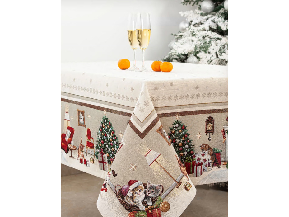 Скатерть Котята у камина 06655 гобелен 160*250 / Le Gobelin