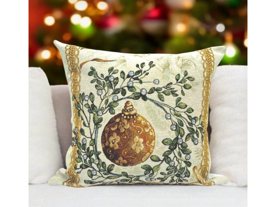 Наволочка декоративная 2518633 Золотые шары и ягоды гобелен 45*45 / Le Gobelin Наволочка декоративная 2518633 Золотые шары и ягоды гобелен 45*45 / Le Gobelin