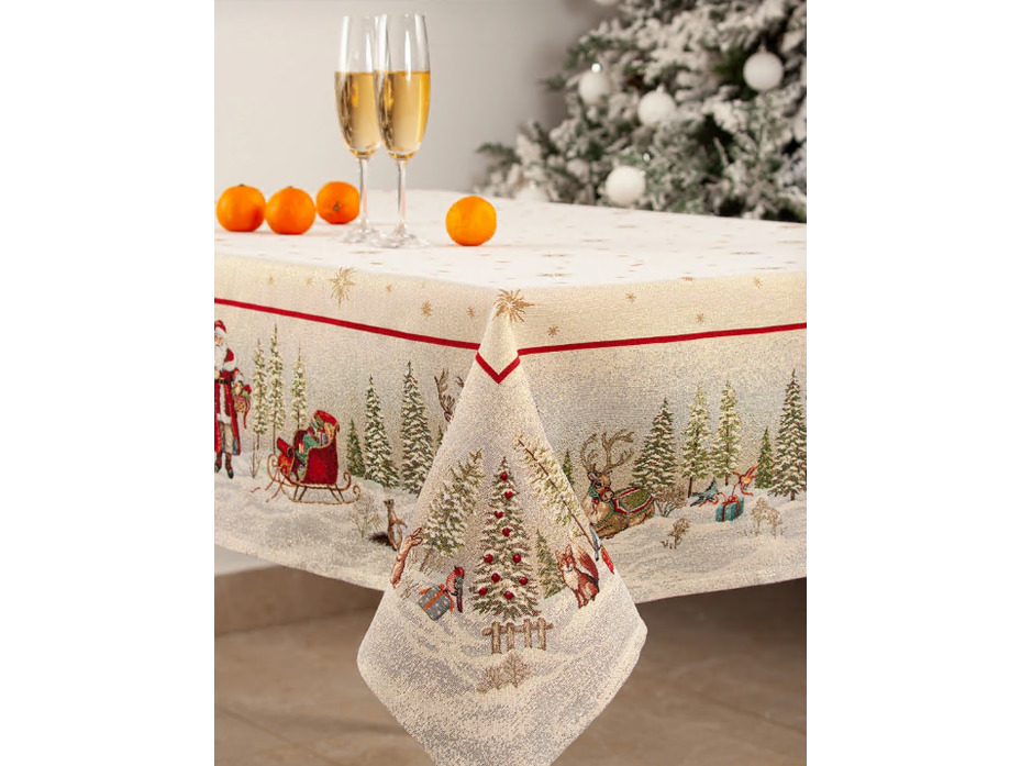 Скатерть 04374 Дед Мороз в волшебном лесу гобелен 140*140 / Le Gobelin
