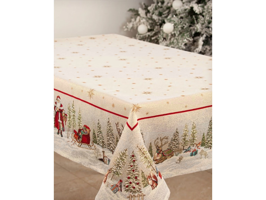 Скатерть 04374 Дед Мороз в волшебном лесу гобелен 140*140 / Le Gobelin