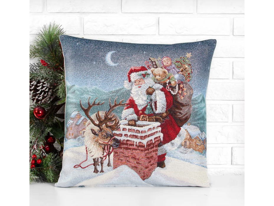 Наволочка декоративная 0195 Дед Мороз и лесные друзья гобелен 45*45 / Le Gobelin