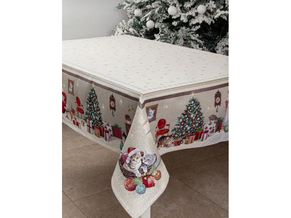 Скатерть 4030 Котята у камина гобелен 140*140 / Le Gobelen