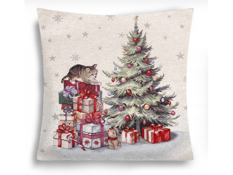 Наволочка декоративная 2517810 Котенок и подарки гобелен 45*45 / Le Gobelen