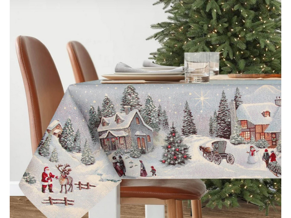 Скатерть 4024 Новогодний вечер голуой фон гобелен 140*300 / Le Gobelin