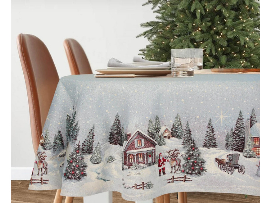 Скатерть 06646 Новогодний вечер голубой фон гобелен 165*250 / Le Gobelin
