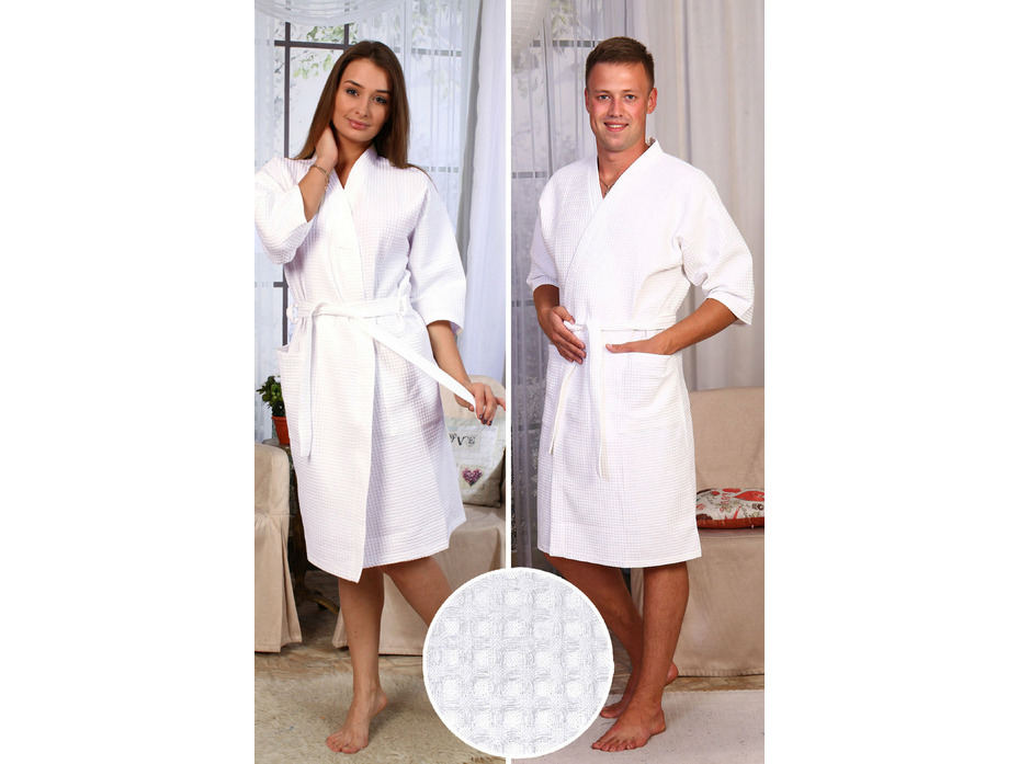Халат - кимоно унисекс вафельный универсальный, белый / Ашма Халат - кимоно унисекс вафельный универсальный, белый / Ашма