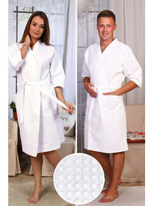 Халат - кимоно унисекс вафельный универсальный, белый / Ашма