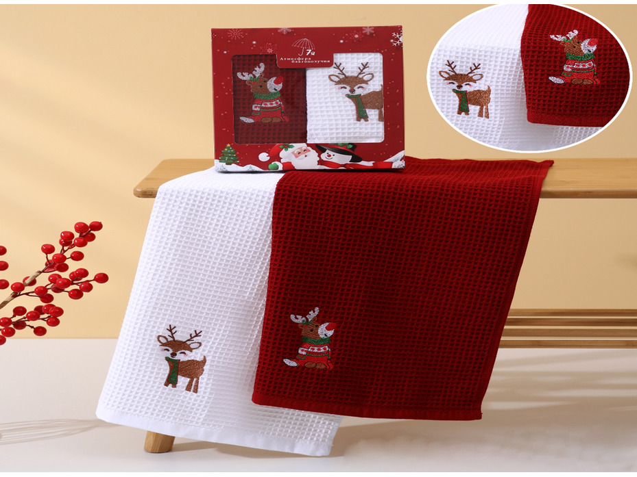 Набор полотенец 8511705 Два олененка вафельно-махровые (40*60, 2 шт) / 7-я