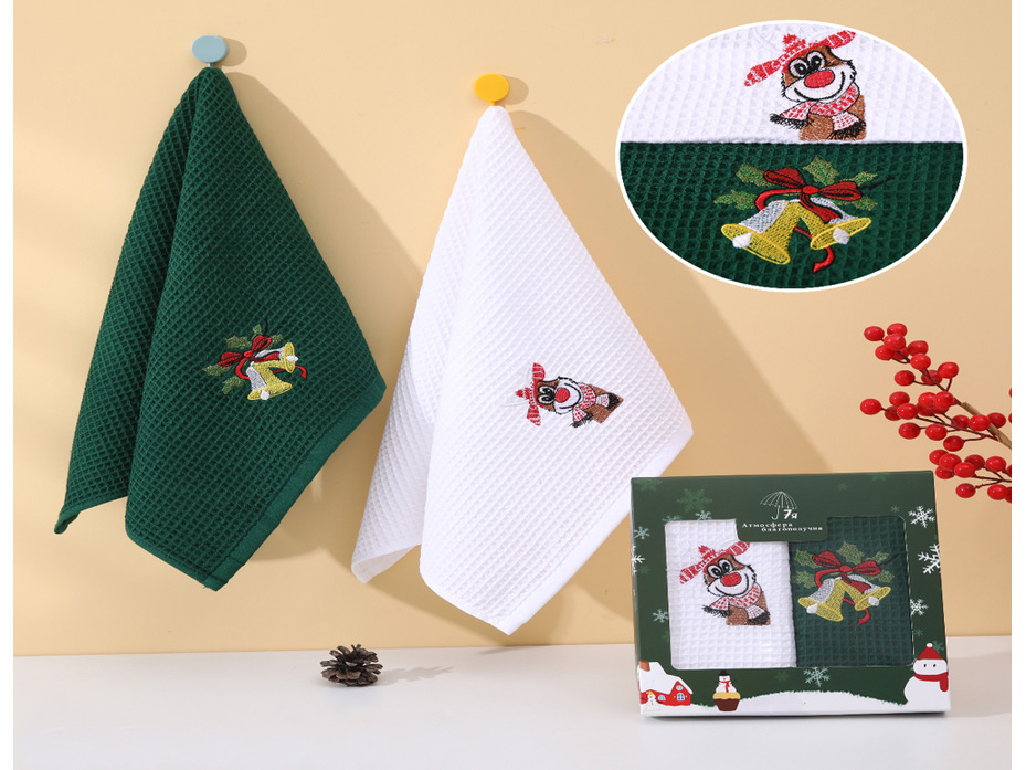 Набор полотенец 8511703 Олень и колокольчик вафельно-махровые (40*60, 2 шт) / 7-я