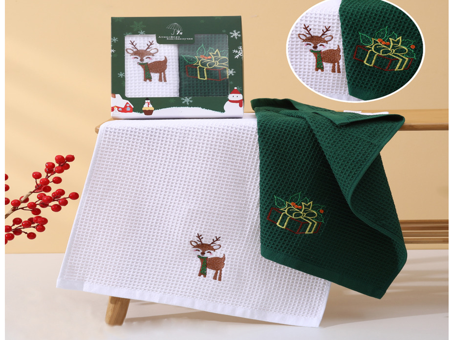 Набор полотенец 8511702 Олень и подарок вафельные (40*60, 2 шт) / 7-я