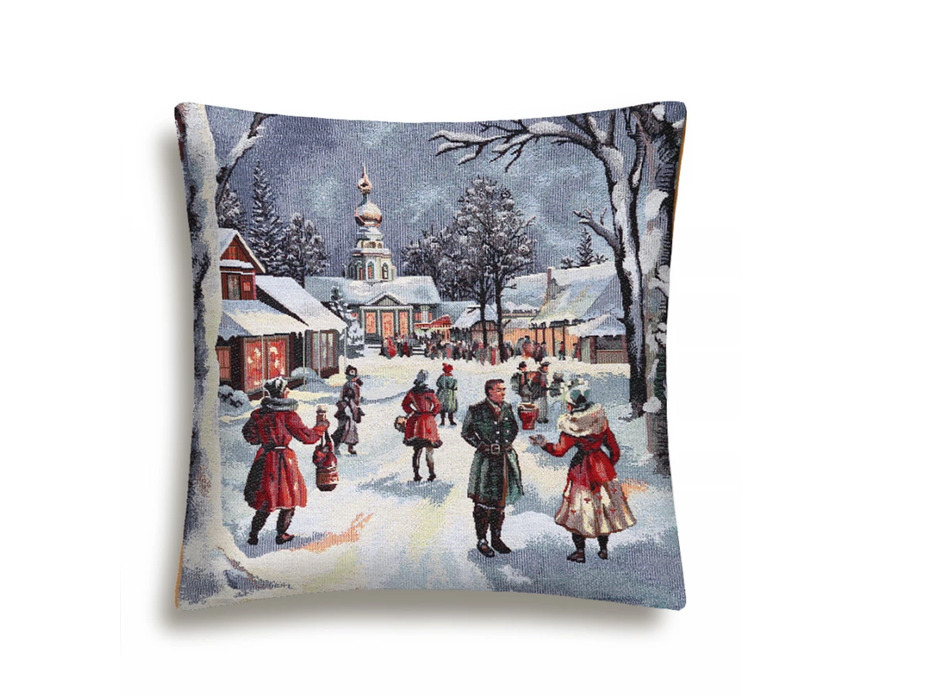 Наволочка декоративная Москва Ярмарка серебро гобелен 44*44 / Le Gobelin
