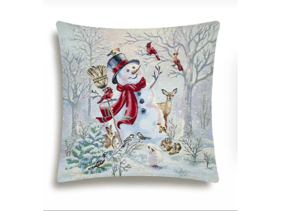 Наволочка декоративная 2518940 Снеговик красный шарф гобелен 44*44 / Le Gobelin