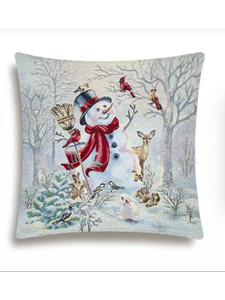 Наволочка декоративная 2518940 Снеговик красный шарф гобелен 44*44 / Le Gobelin