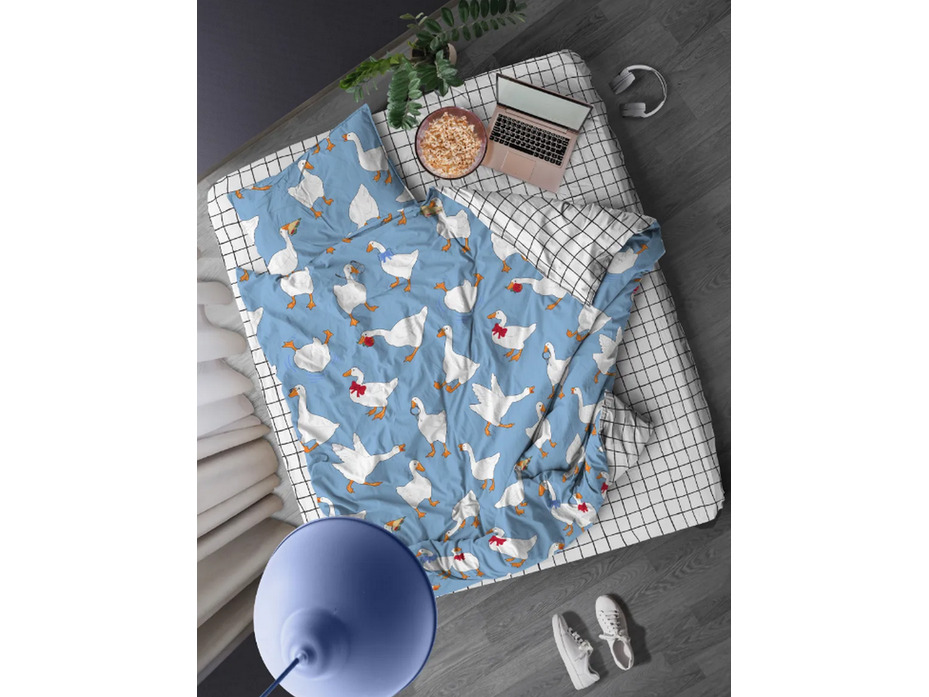 Постельное белье с простыней на резинке 71194 (24) Гуси поплин 1,5 сп / Василиса