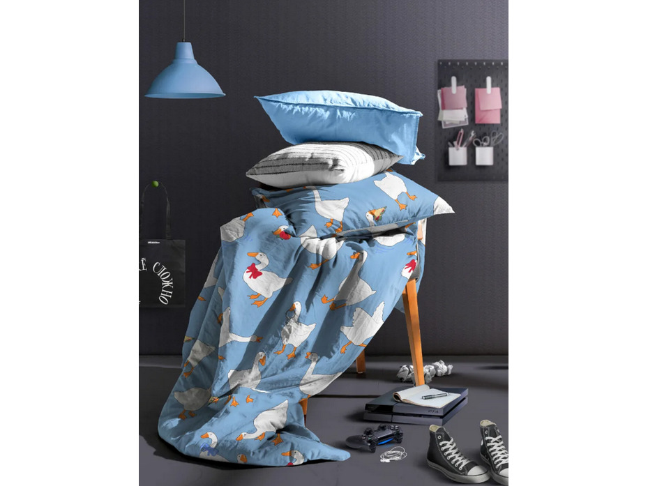 Постельное белье с простыней на резинке 71194 (24) Гуси поплин 1,5 сп / Василиса