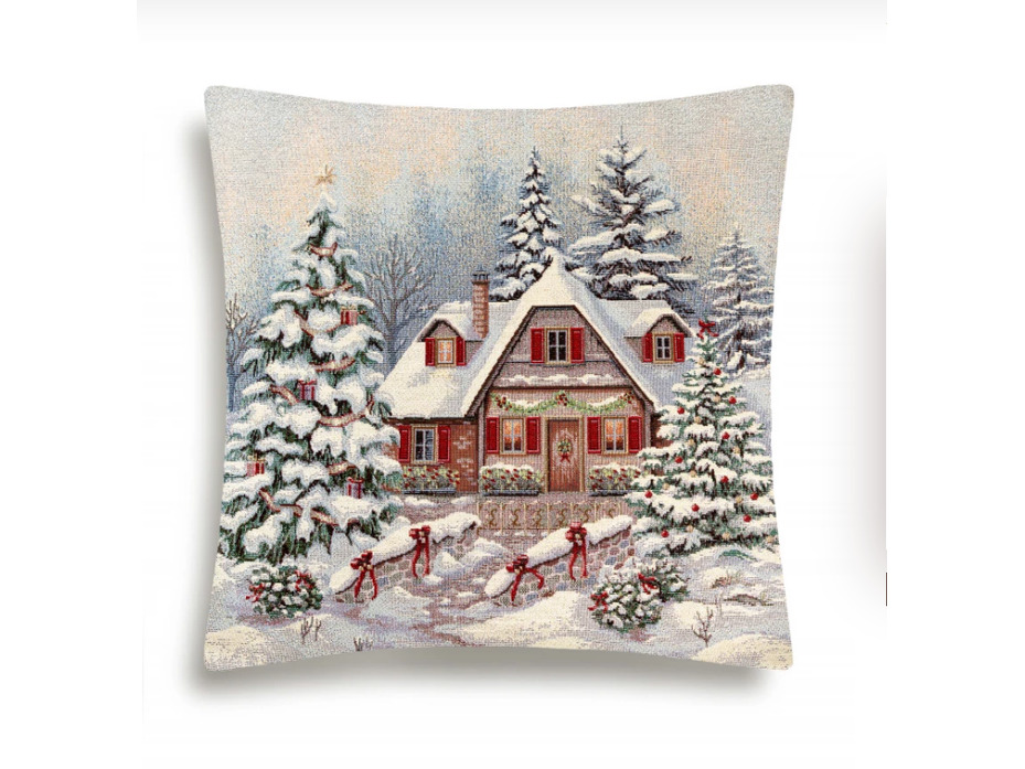 Наволочка декоративная 2519096 Снеговики домики гобелен 44*44 / Le Gobelin