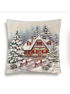 Наволочка декоративная 2519096 Снеговики домики гобелен 44*44 / Le Gobelin