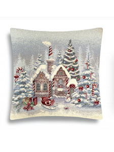 Наволочка декоративная 2519092 Снеговики пряничные домики гобелен 44*44 / Le Gobelin