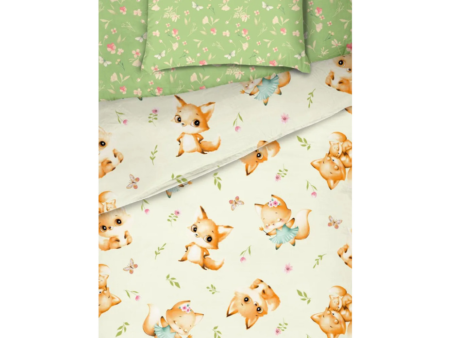 Постельное белье с простыней на резинке 500349 (24) Сказочные Лисички бязь 1,5 сп / Василиса