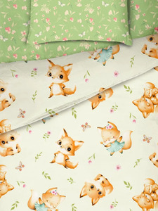 Постельное белье с простыней на резинке 500349 (24) Сказочные Лисички бязь 1,5 сп / Василиса