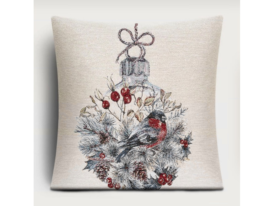 Наволочка декоративная 0123 Снегири Новогодний шар гобелен 45*45 / Le Gobelin