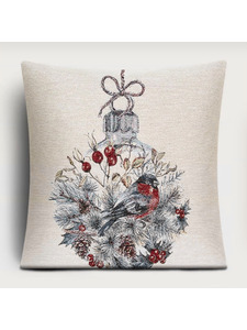 Наволочка декоративная 0123 Снегири Новогодний шар гобелен 45*45 / Le Gobelin
