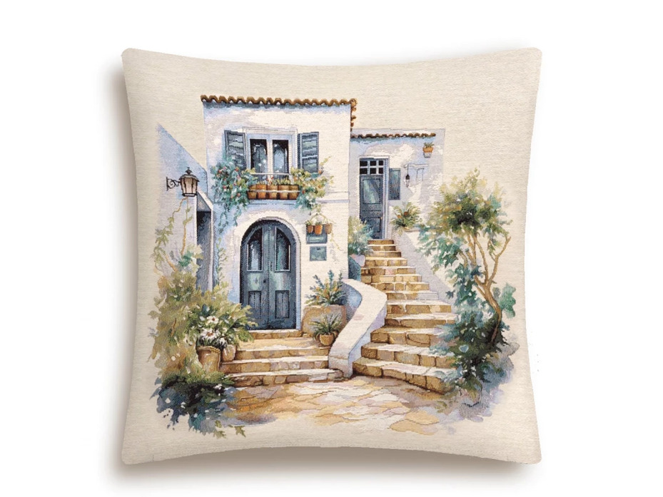 Наволочка декоративная 2416646 Оливки Греция Лестница гобелен 45*45 / Le Gobelin