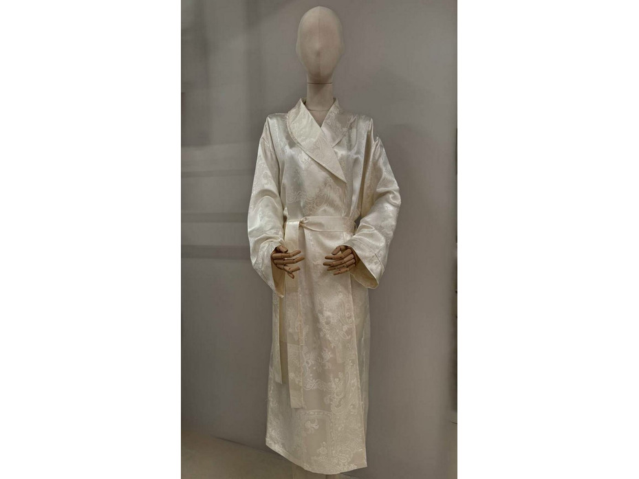 Халат унисекс Восточные огурцы кремовые шелковый / Silk Made in Germany