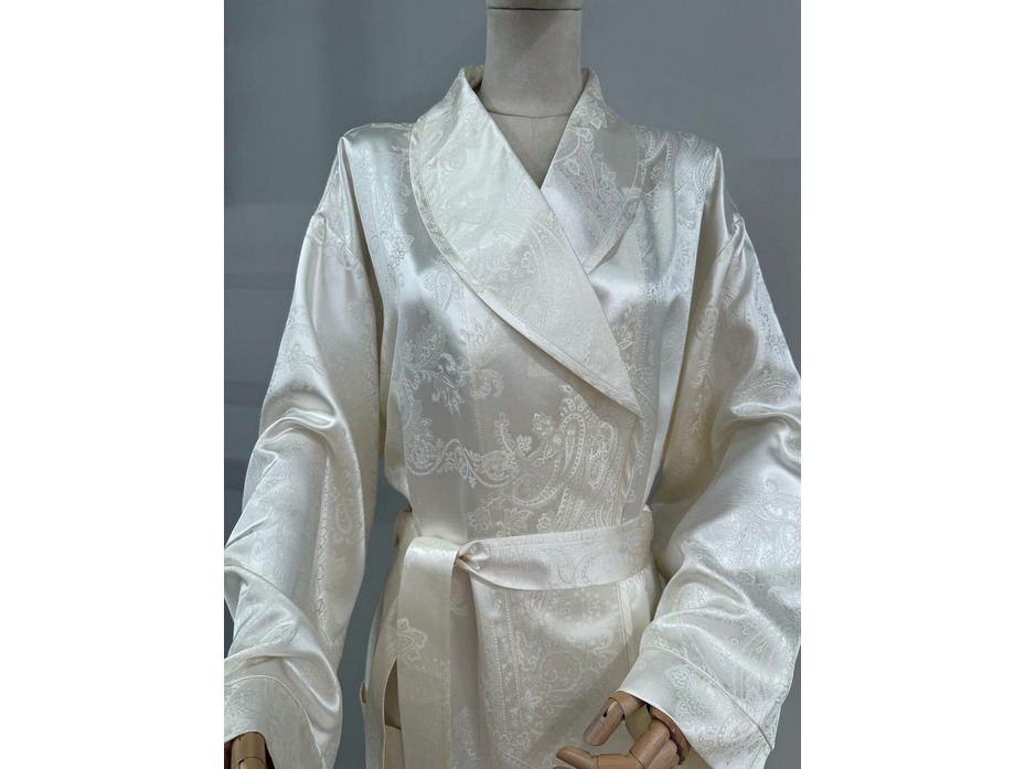 Халат унисекс Восточные огурцы кремовые шелковый / Silk Made in Germany