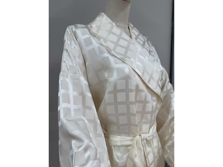 Халат унисекс Клетка кремовая шелковый / Silk Made in Germany