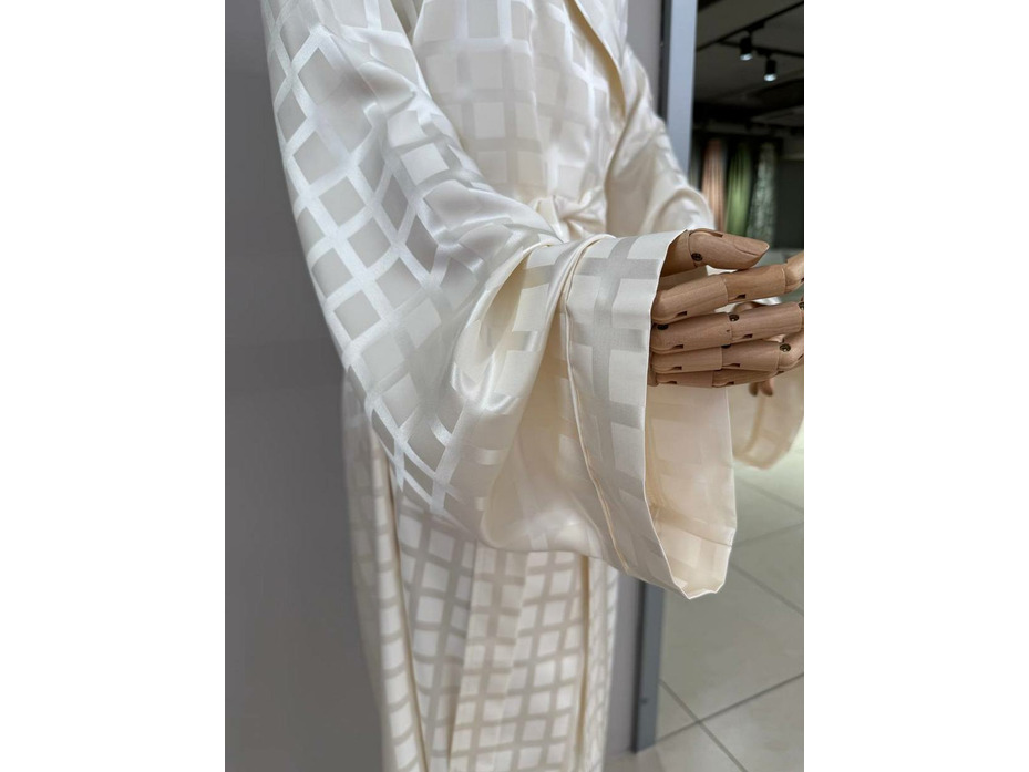 Халат унисекс Клетка кремовая шелковый / Silk Made in Germany