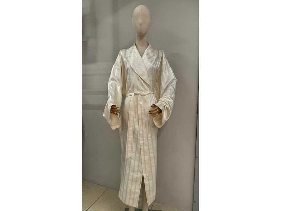 Халат унисекс Мелкая полоска кремовая шелковый / Silk Made in Germany